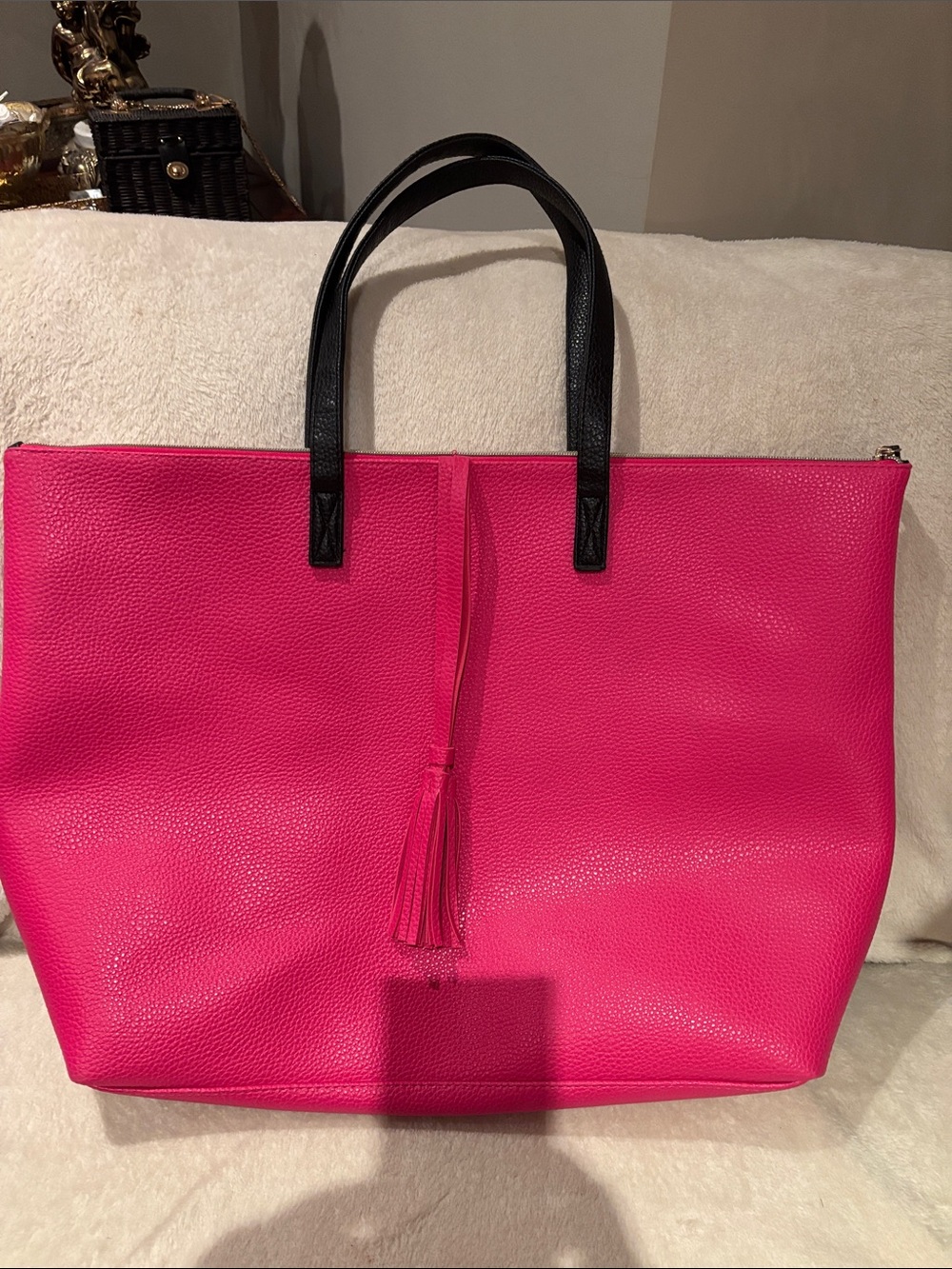 Hot Pink extra large Tote Bag with Black Handles - Women Bags